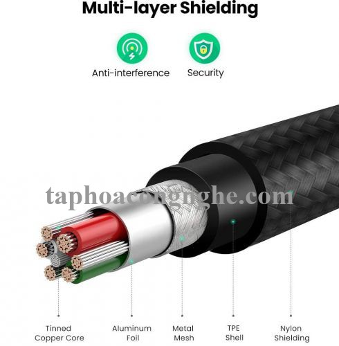 Ugreen 60154 0.25M màu đen cáp MFI USB 2.0 A ra Lightning đầu bọc nhôm mạ nickel chống nhiễu 25cm US291 30060154